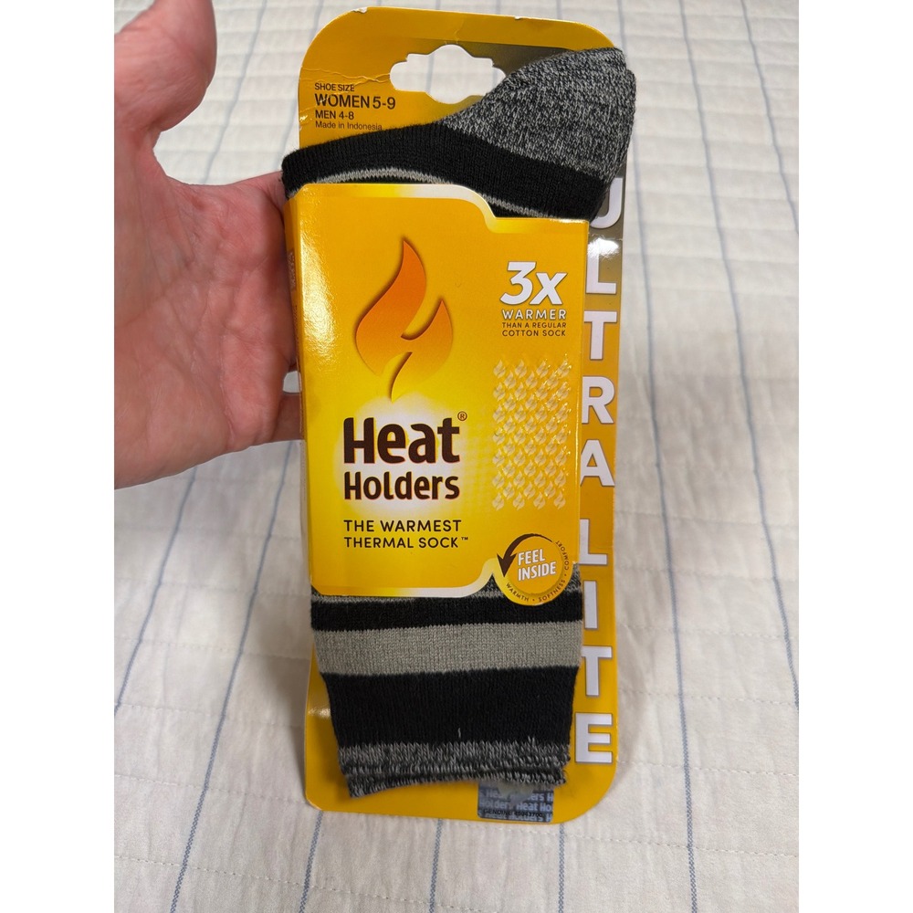 Heat Holders Ultra Lite Thermal Socks Womens 5-9 Charcoal Striped 1.0 TOG Warm